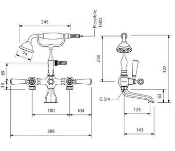 ASTAIRE - 2 hole floor standing bathtub tap with individual rosettes by Park Avenue - view 3